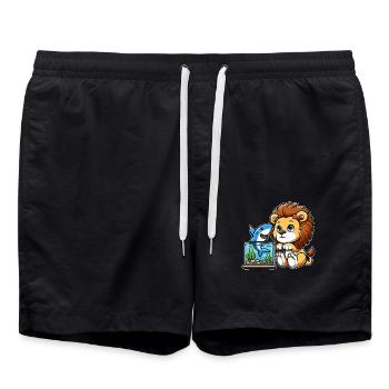 Lion in the Aquarium: Fish & Shark - Swim Trunks - black - Front - AI Model Male 185 light (185cm)