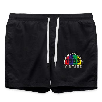 Jahrgang 1983 Retro - Bursdag - Badeshorts - Schwarz - Vorne - AI Model Male 185 light (185cm)