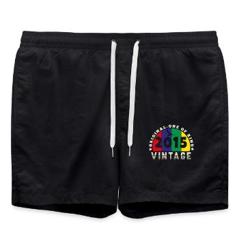 Jahrgang 2015 Retro - Bursdag - Badeshorts - Schwarz - Vorne - AI Model Male 185 light (185cm)