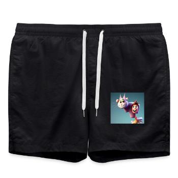 Autistic Art - Ich liebe meine rosa Katze - Badeshorts - Schwarz - Vorne - AI Model Male 185 light (185cm)