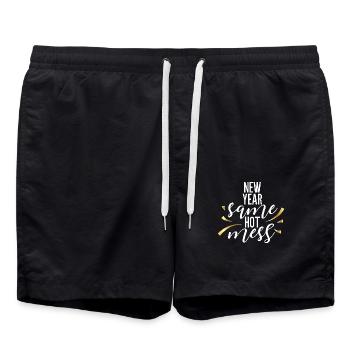 New Year Same Hot Mess – Funny New Year's Eve Design - Swim Trunks - black - Front - AI Model Male 185 light (185cm)