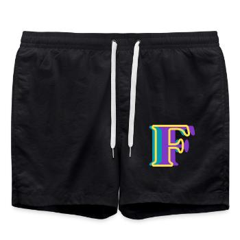 Buchstabe f mehrfarbig - originelle Geschenkidee - Badeshorts - Schwarz - Vorne - AI Model Male 185 light (185cm)