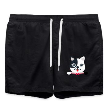 Chat élégant et festif avec un papillon festif rouge - Short de bain - noir - Devant - AI Model Male 185 light (185cm)