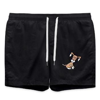 chien assis mignon petit chiot heureux animal de compagnie - Short de bain - noir - Devant - AI Model Male 185 light (185cm)