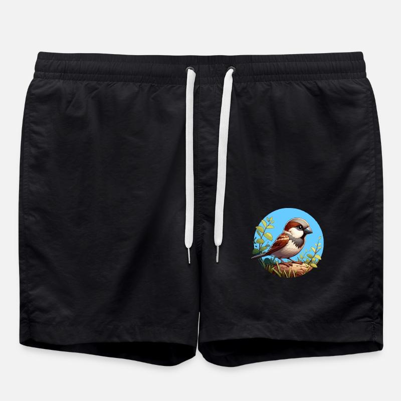 Sparrow on a branch - Swim Trunks - black