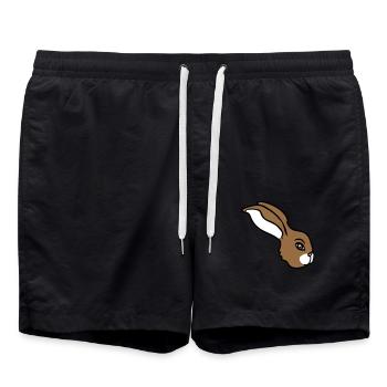 Bunny face peeking sideways profile side view - Swim Trunks - black - Front - AI Model Male 185 light (185cm)