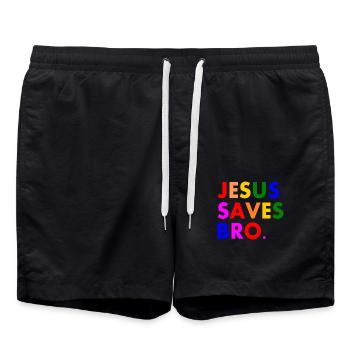 Jesus saves bro - Short de bain - noir - Devant - AI Model Male 185 light (185cm)
