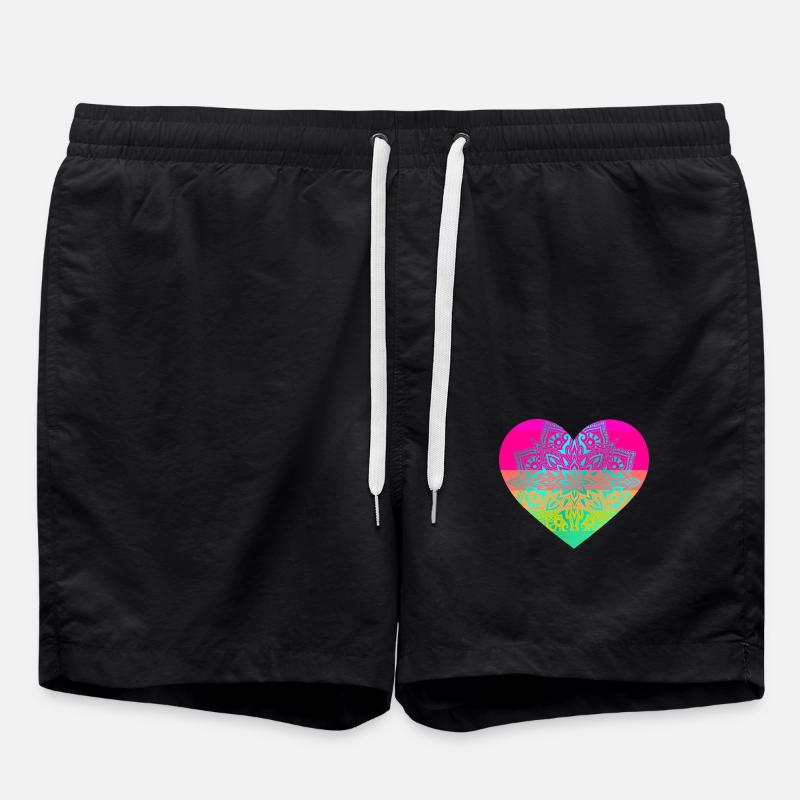 Heart Heart Mandala - Swim Trunks - black