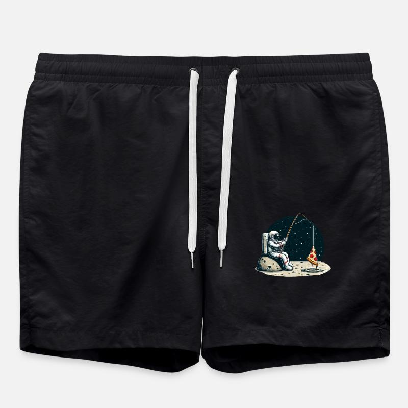 Astronaut Pizza Fishing Moon Space - Swim Trunks - black