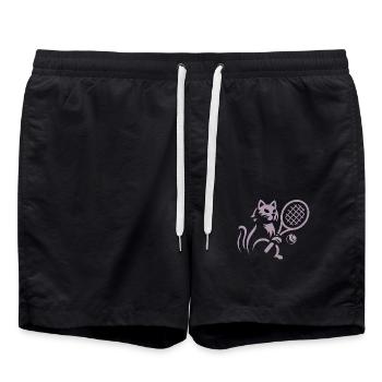 Minimalist silhouette cat tennis player - Swim Trunks - black - Front - AI Model Male 185 light (185cm)
