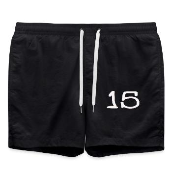 15. 15 YEARS. 15th ANNIVERSARY. 15 YEAR ANNIVERSARY. - Swim Trunks - black - Front - AI Model Male 185 light (185cm)
