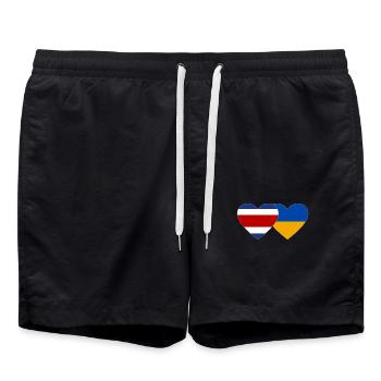 Costa Rica Ukraine flag heart - Swim Trunks - black - Front - AI Model Male 185 light (185cm)