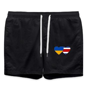 Ukraine Costa Rica Flagge Herz - Badeshorts - Schwarz - Vorne - AI Model Male 185 light (185cm)