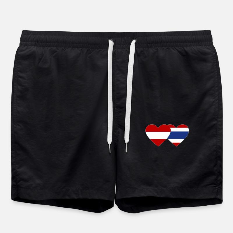 Austria Thailand Flag Heart - Swim Trunks - black