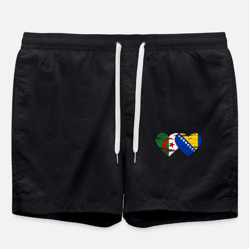 Algérie Bosnie drapeau coeur utilisé - Short de bain - noir