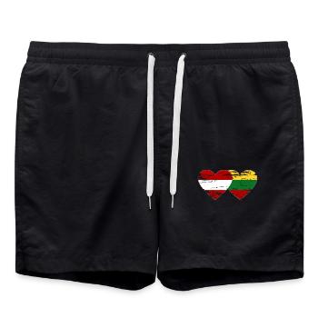 Austria Lithuania Flag Heart Used - Swim Trunks - black - Front - AI Model Male 185 light (185cm)