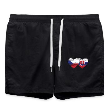 Czech Republic Slovakia Flag Heart used - Swim Trunks - black - Front - AI Model Male 185 light (185cm)