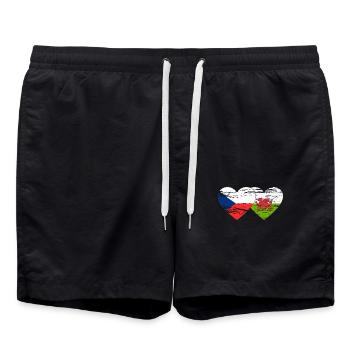 Czech Republic Wales Flag Heart used - Swim Trunks - black - Front - AI Model Male 185 light (185cm)