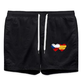 Czech Republic Spain Flag Heart Used - Swim Trunks - black - Front - AI Model Male 185 light (185cm)