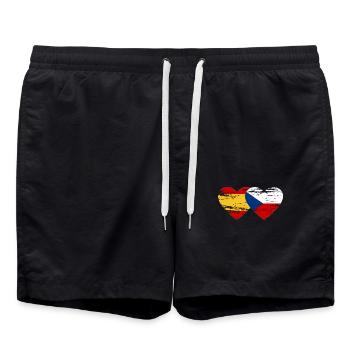 Spain Czech Republic Flag Heart used - Swim Trunks - black - Front - AI Model Male 185 light (185cm)