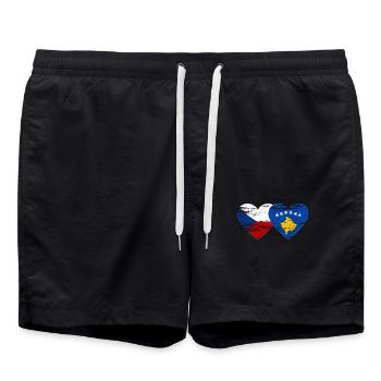 République tchèque Kosovo drapeau coeur utilisé - Short de bain - noir - Devant - AI Model Male 185 light (185cm)