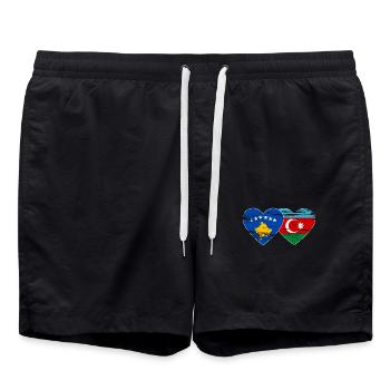 Kosovo Aserbaidschan Flagge Herz used - Badeshorts - Schwarz - Vorne - AI Model Male 185 light (185cm)