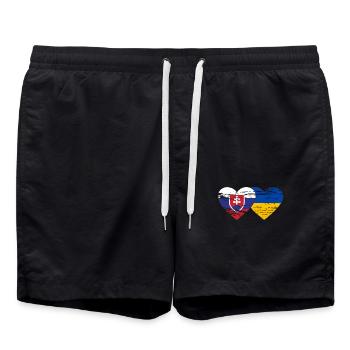 Slovakia Ukraine flag heart used - Swim Trunks - black - Front - AI Model Male 185 light (185cm)
