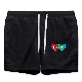 Turquie Kazakhstan Drapeau Coeur utilisé - Short de bain - noir - Devant - AI Model Male 185 light (185cm)
