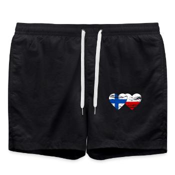 Finlande Pologne Drapeau Coeur utilisé - Short de bain - noir - Devant - AI Model Male 185 light (185cm)