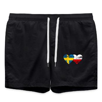 Suède Pologne Drapeau Coeur utilisé - Short de bain - noir - Devant - AI Model Male 185 light (185cm)