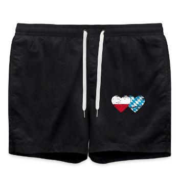 Poland Bavaria Flag Heart used - Swim Trunks - black - Front - AI Model Male 185 light (185cm)