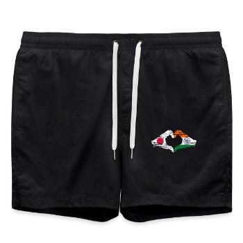 Japan India Flag Hands Heart Shape Used - Swim Trunks - black - Front - AI Model Male 185 light (185cm)