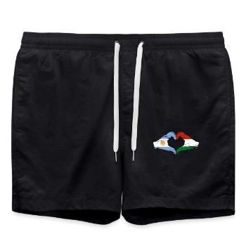 Argentinien Ungarn Flagge Hände Herzform used - Badeshorts - Schwarz - Vorne - AI Model Male 185 light (185cm)