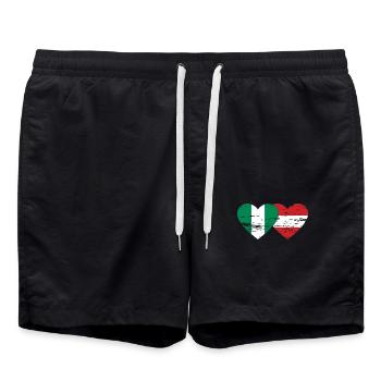 Nigeria Austria Flag Heart used - Swim Trunks - black - Front - AI Model Male 185 light (185cm)