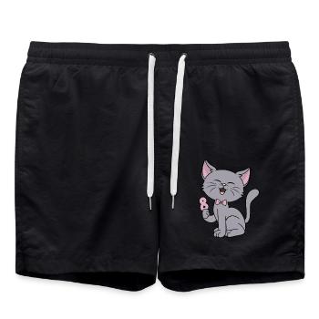 8 years old girl funny cat 8th birthday - Swim Trunks - black - Front - AI Model Male 185 light (185cm)