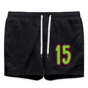 15. 15 JAHRE. 15. JAHRESTAG. 15-JÄHRIGES JUBILÄUM. - Badeshorts - Schwarz - Vorne - AI Model Male 185 light (185cm)