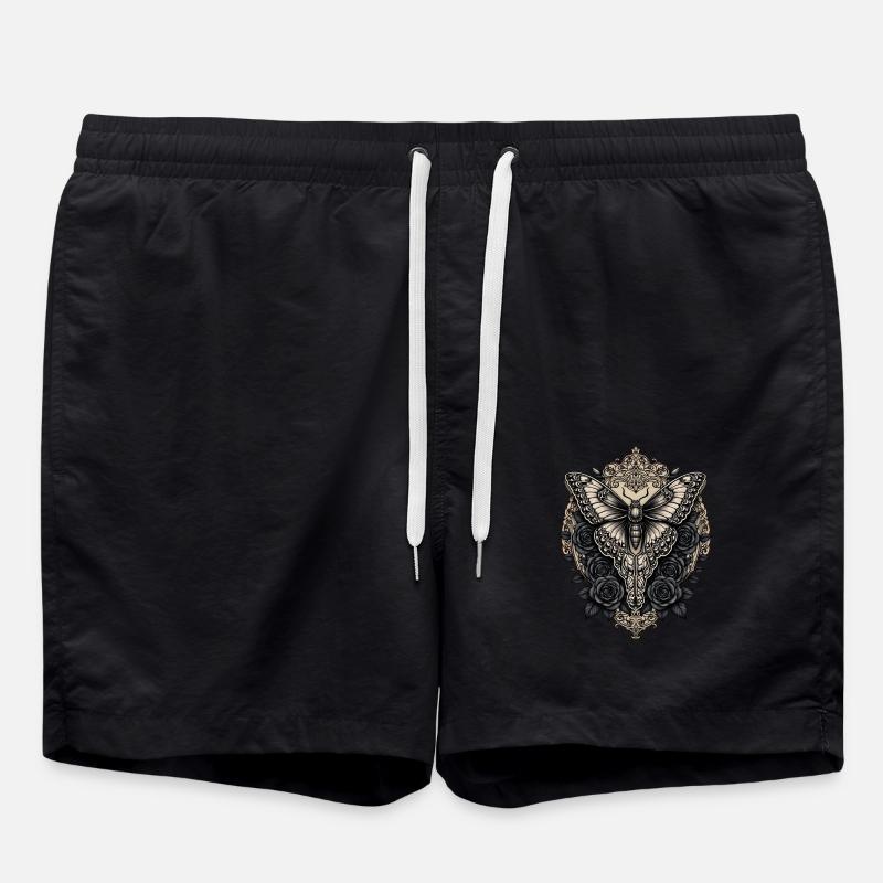 Moth with black roses - Swim Trunks - black