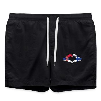 Serbie Finlande drapeau mains forme coeur utilisé - Short de bain - noir - Devant - AI Model Male 185 light (185cm)