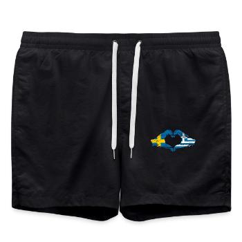 Suède Grèce Drapeau Mains Coeur Forme Utilisé - Short de bain - noir - Devant - AI Model Male 185 light (185cm)