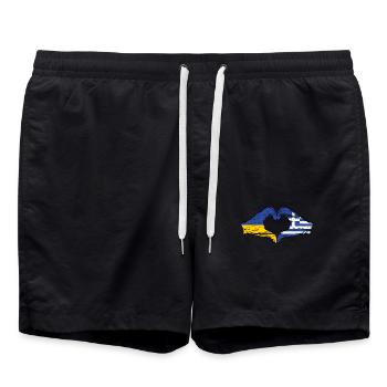 Ukraine Greece Flag Heart Shape Used - Swim Trunks - black - Front - AI Model Male 185 light (185cm)