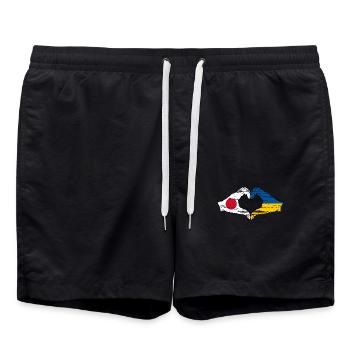 Japan Ukraine Flag Hands Heart Shape Used - Swim Trunks - black - Front - AI Model Male 185 light (185cm)