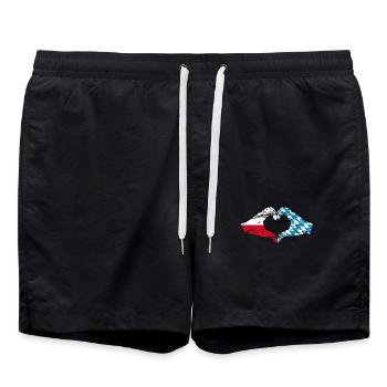 Poland Bavaria Flag Hands Heart Shape Used - Swim Trunks - black - Front - AI Model Male 185 light (185cm)