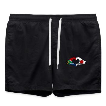 South Africa Japan Flag Hands Heart Shape Used - Swim Trunks - black - Front - AI Model Male 185 light (185cm)