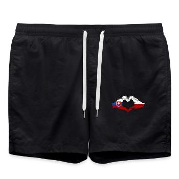 Slowakei Polen Flagge Hände Herzform used - Badeshorts - Schwarz - Vorne - AI Model Male 185 light (185cm)