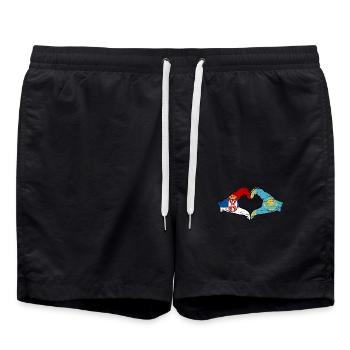 Serbie Kazakhstan drapeau mains forme de coeur utilisé - Short de bain - noir - Devant - AI Model Male 185 light (185cm)