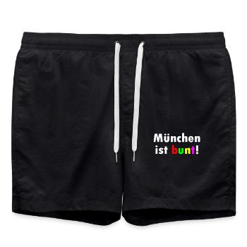 München ist bunt - Badeshorts - Schwarz - Vorne - AI Model Male 185 light (185cm)