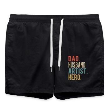 Künstler, Vater, Ehemann, Held - Badeshorts - Schwarz - Vorne - AI Model Male 185 light (185cm)