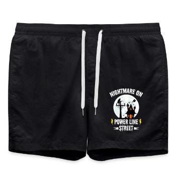 Nightmare on Power Line Street – Lineman Halloween - Swim Trunks - black - Front - AI Model Male 185 light (185cm)