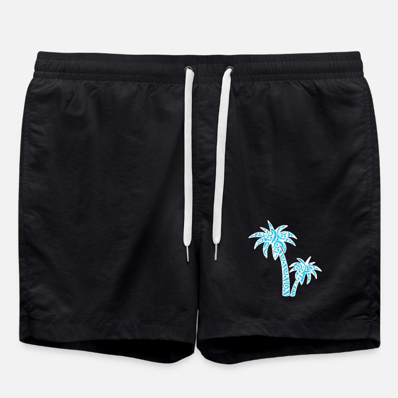 Tropic Wave Abstract Palm Design - Swim Trunks - black