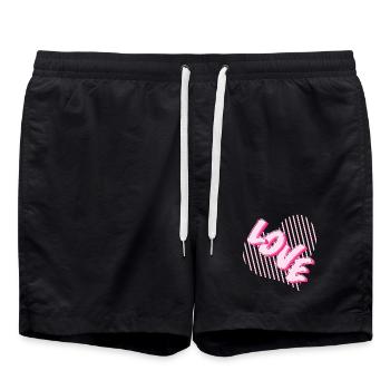 Love Neon Pink Heart Font - Swim Trunks - black - Front - AI Model Male 185 light (185cm)